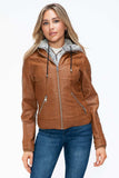 YMI Faux Layered Double-Zipper Jacket with Fuzzy Hood - Trendsi - Flyclothing LLC