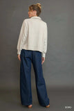 Umgee Collared Neck Long Sleeve Top with Raw Hem Detail - Trendsi - Flyclothing LLC