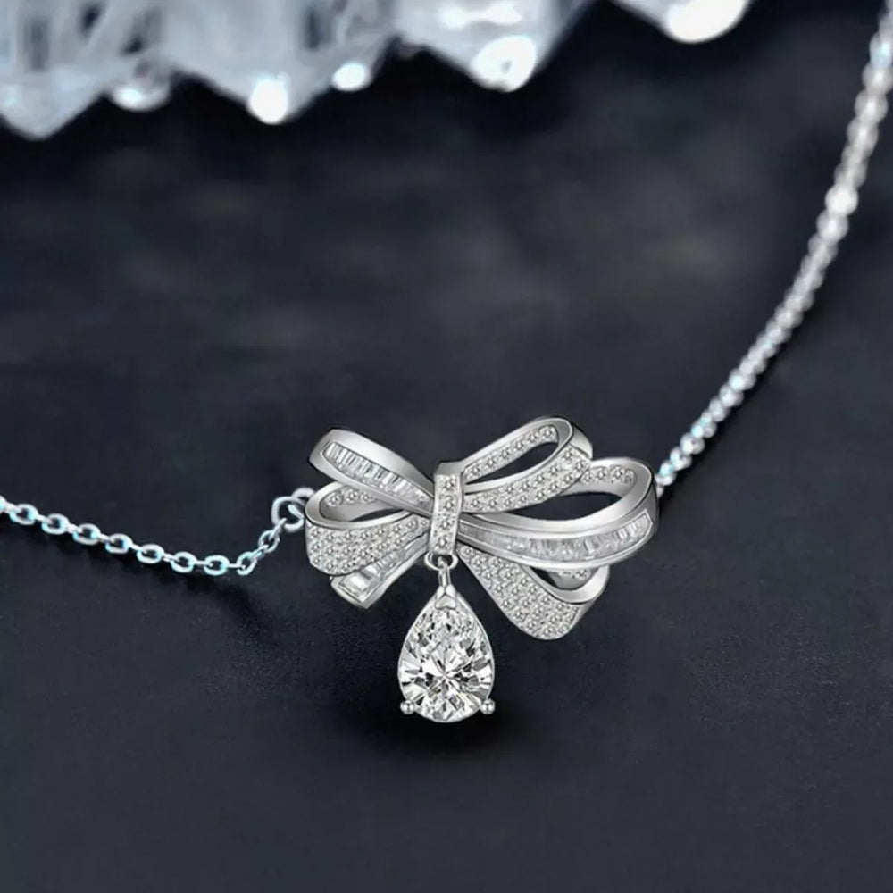 2 Carat Moissanite 925 Sterling Silver Bowknot Necklace - Trendsi - Flyclothing LLC