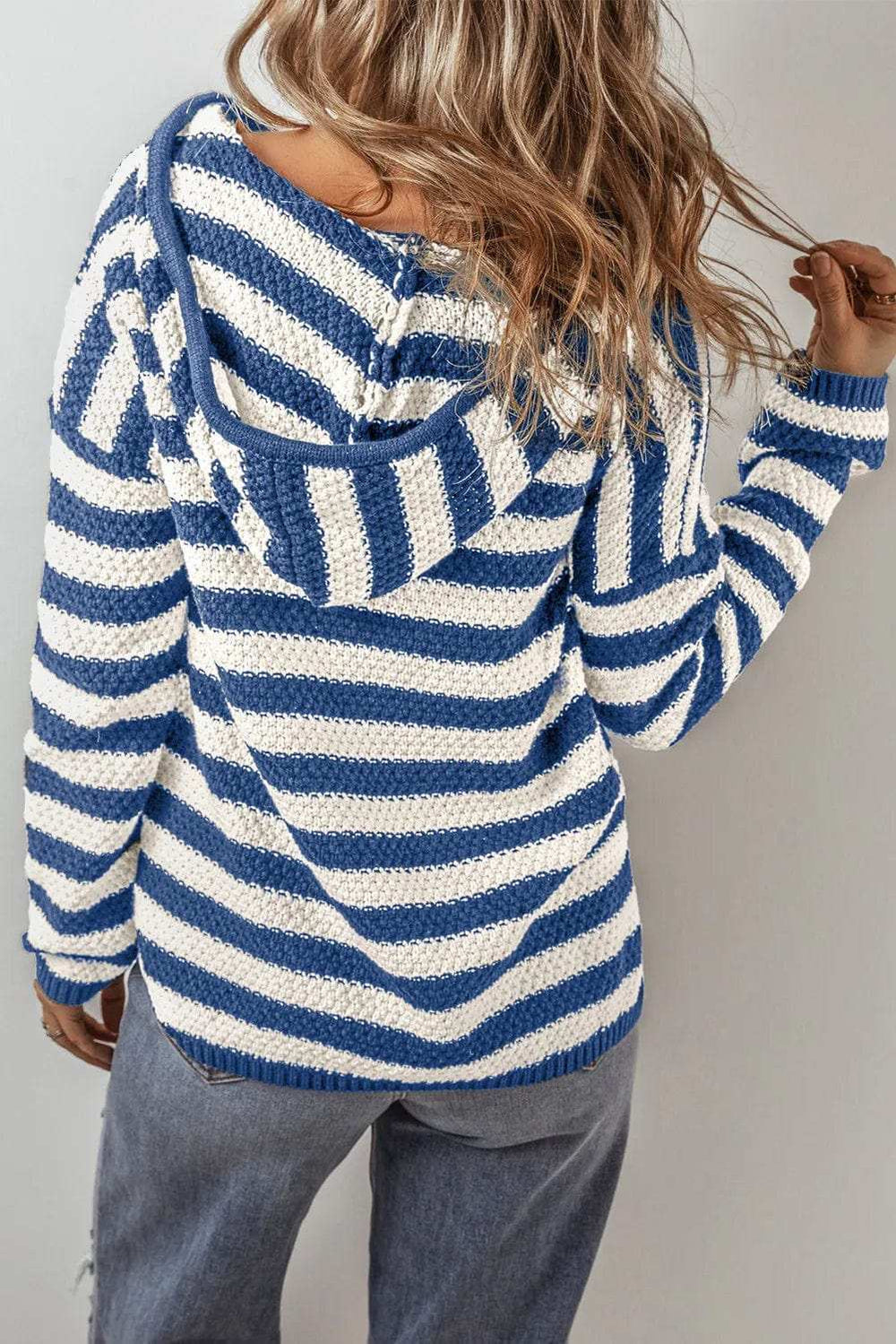 Drawstring Striped Long Sleeve Hooded Sweater - Trendsi - Flyclothing LLC