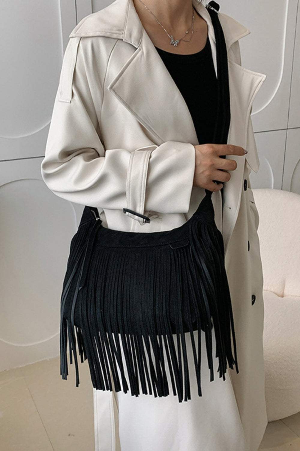 Suede Fringe Adjustable Strap Shoulder Bag - Trendsi - Flyclothing LLC