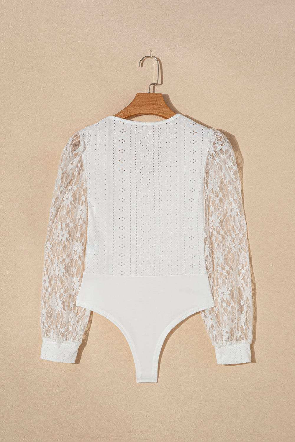 Eyelet Lace Long Sleeve Bodysuit - Trendsi - Flyclothing LLC