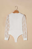 Eyelet Lace Long Sleeve Bodysuit - Trendsi - Flyclothing LLC