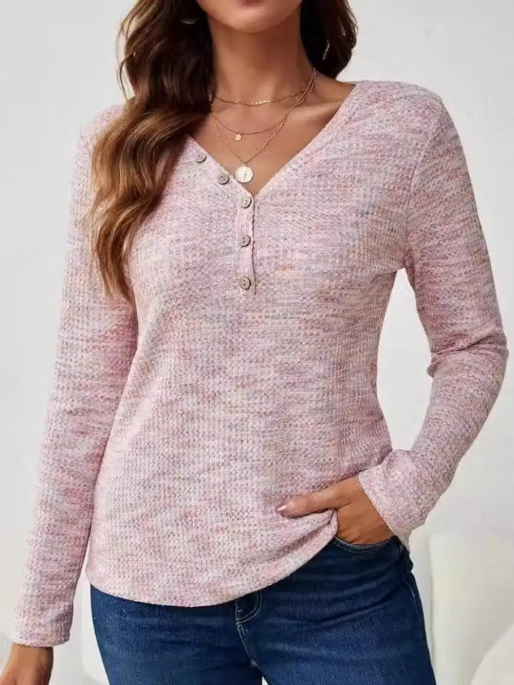 V-Neck Long Sleeve T-Shirt - Trendsi
