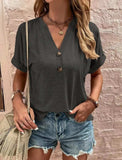 Full Size Casual Notched Short Sleeve Blouse Plus Size - Trendsi - Flyclothing LLC