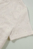 Eyelet Round Neck Short Sleeve Blouse - Trendsi - Flyclothing LLC