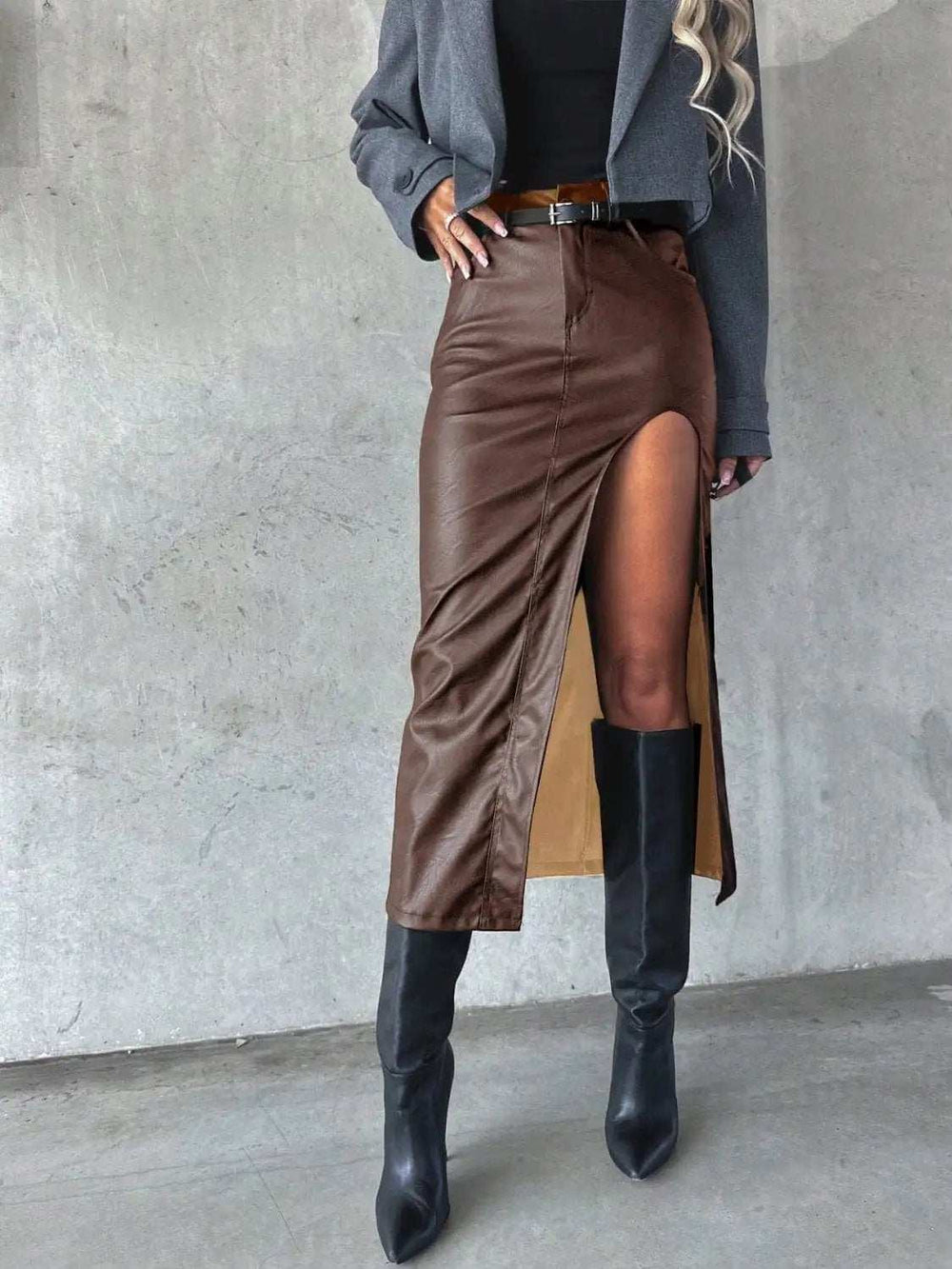 Slit Midi Skirt with Pockets - Trendsi - Flyclothing LLC