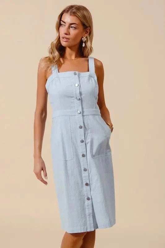 SO ME Button Down Pocket Front Pinafore Dress - Trendsi - Flyclothing LLC
