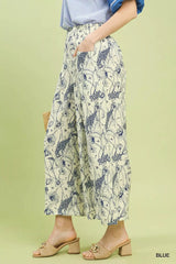 Umgee Two Tone Floral Print Pants - Trendsi - Flyclothing LLC