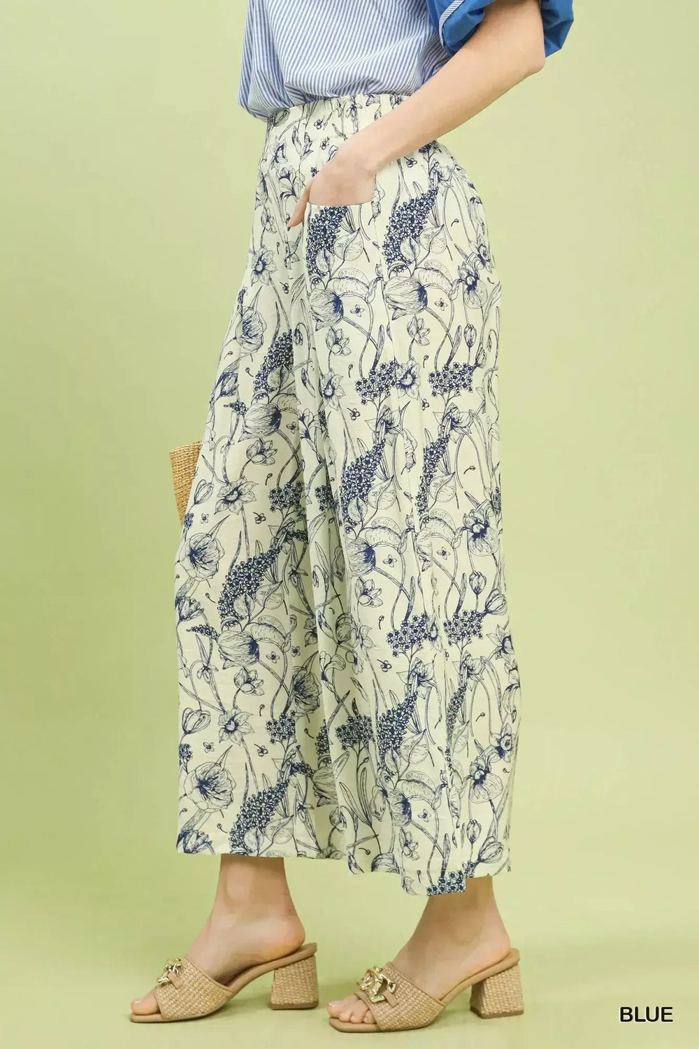 Umgee Two Tone Floral Print Pants - Trendsi - Flyclothing LLC