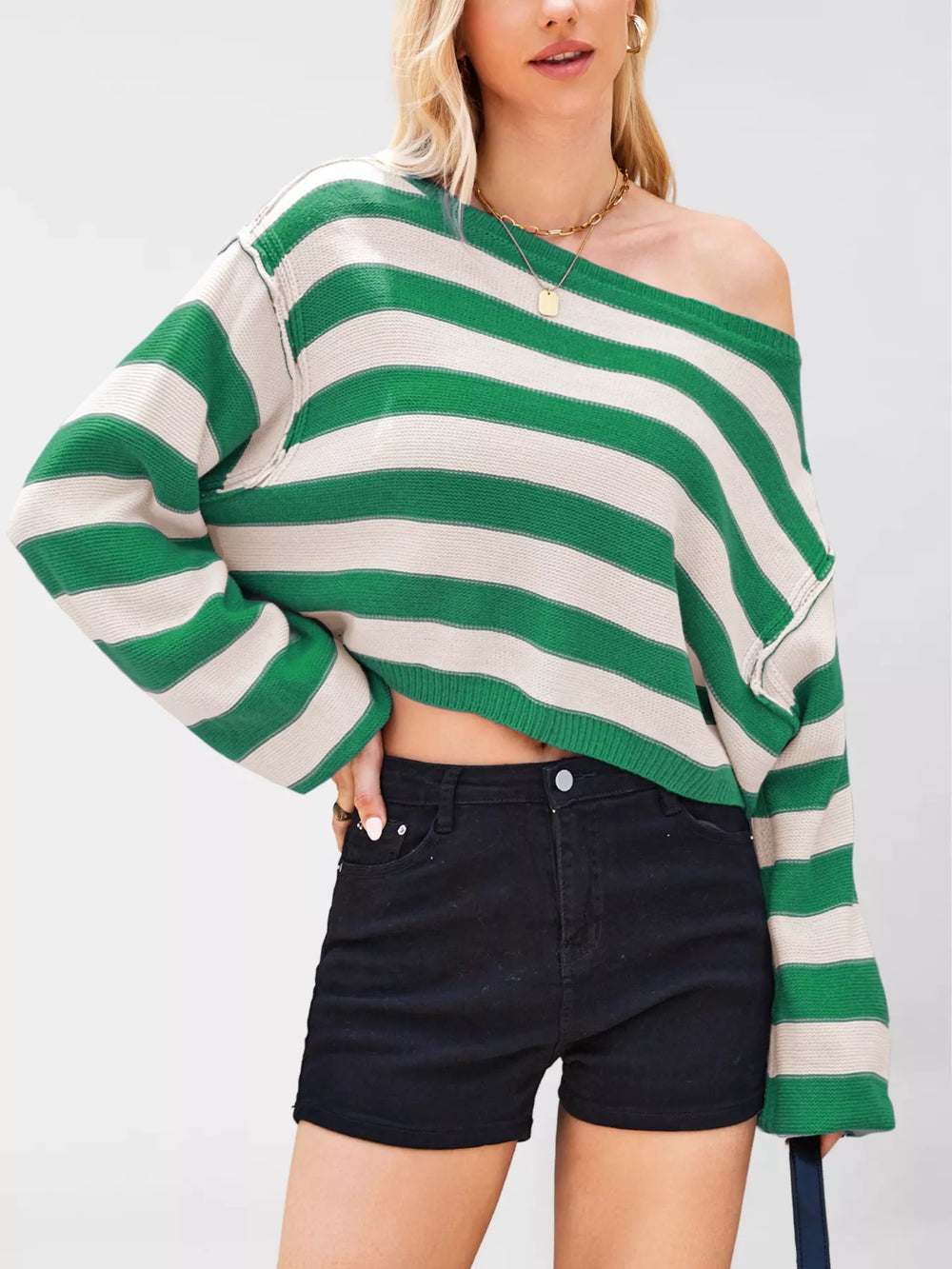 Striped Dropped Shoulder Sweater - Trendsi - Flyclothing LLC