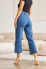 RFM Crop Chloe Full Size Tummy Control High Waist Raw Hem Jeans - Trendsi - Flyclothing LLC