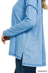 Zenana Full Size Melange Hacci Exposed Seam Hi-low Tee Plus Size - Trendsi - Flyclothing LLC