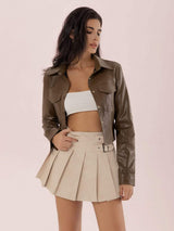Collared Neck Snap Down Long Sleeve Jacket - Trendsi - Flyclothing LLC