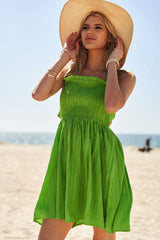 Davi & Dani Smocking Halter Neck Tie Open Back Mini Dress - Trendsi - Flyclothing LLC