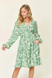 Double Take Full Size Printed Ruched Balloon Sleeve Dress - Trendsi