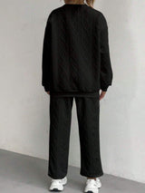 Texture Round Neck Long Sleeve Top and Pants Set - Trendsi - Flyclothing LLC