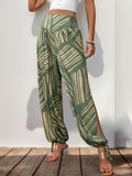 Smocked Slit Printed High Waist Pants - Trendsi