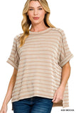 Zenana Raised Rib Striped Exposed Seam Top - Trendsi - Flyclothing LLC