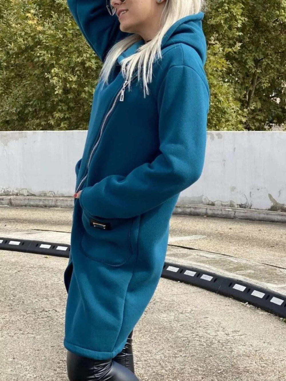 Full Size Asymmetrical Zip-Up Hooded Fleece Outerwear Plus Size - Trendsi - Flyclothing LLC