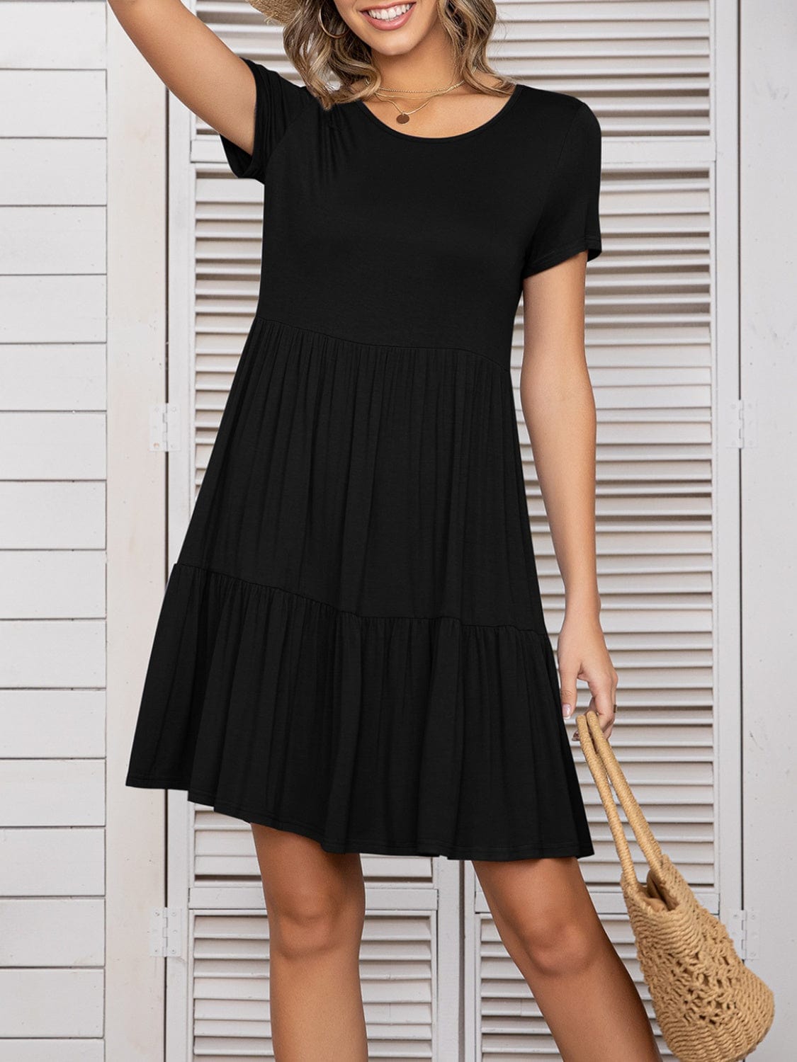 Round Neck Short Sleeve Mini Tee Dress - Trendsi