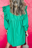Embroidered Ruffled Notched Three-Quarter Sleeve Dress - Trendsi - Flyclothing LLC