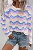 Contrast Wave Stripe Long Sleeve Sweater - Trendsi - Flyclothing LLC