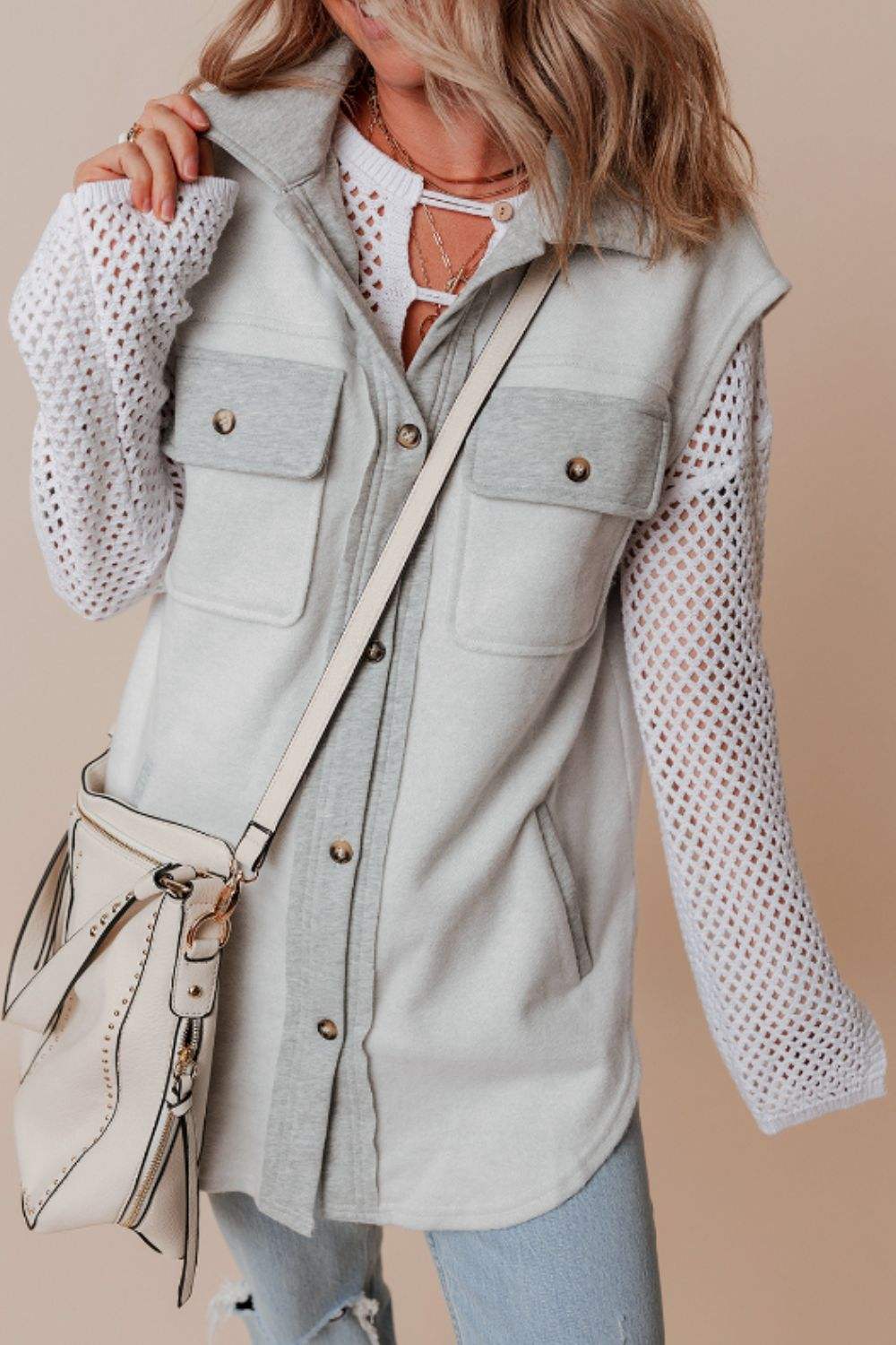 Pocketed Curved Hem Button Up Vest - Trendsi - Flyclothing LLC