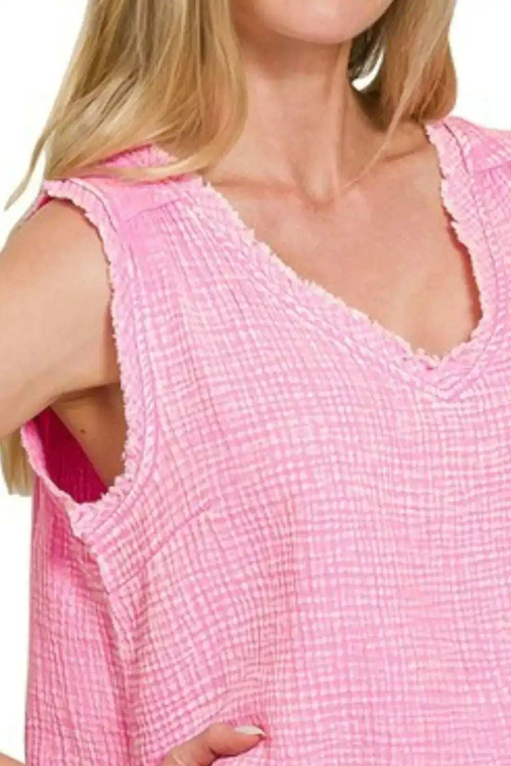 Zenana Double Gauze Raw Edge Acid Washed Tank - Trendsi - Flyclothing LLC