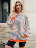 Drawstring Contrast Striped Long Sleeve Hoodie - Trendsi - Flyclothing LLC