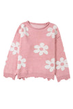 Pearl Trim Flower Round Neck Sweater - Trendsi - Flyclothing LLC