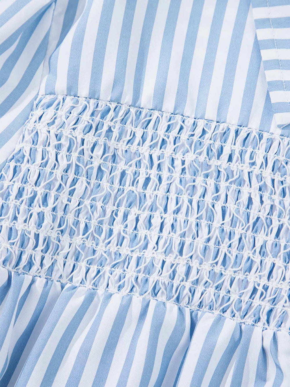 Stripe Shirred Detail Half Placket Collared Long Sleeve Shirt - Trendsi - Flyclothing LLC