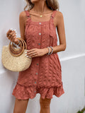Perfee Texture Square Neck Wide Strap Mini Dress - Trendsi