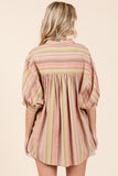 Mittoshop Striped Bubble Sleeve Button Down Shirt - Trendsi