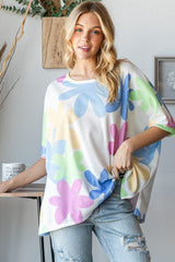 HOPELY Floral Round Neck Waffle T-Shirt - Trendsi