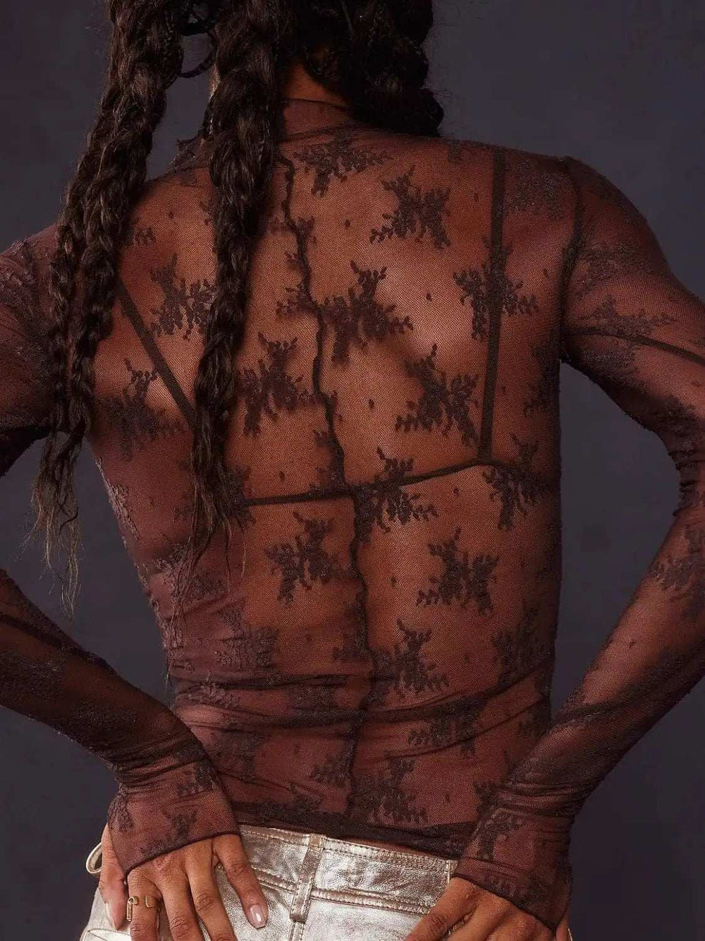 Lace Mock Neck Long Sleeve Blouse - Trendsi - Flyclothing LLC