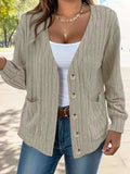 Full Size Button Up V-Neck Long Sleeve Cardigan - Trendsi - Flyclothing LLC
