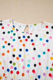 Polka Dot Short Sleeve Tiered Ruffled Babydoll Blouse - Trendsi - Flyclothing LLC