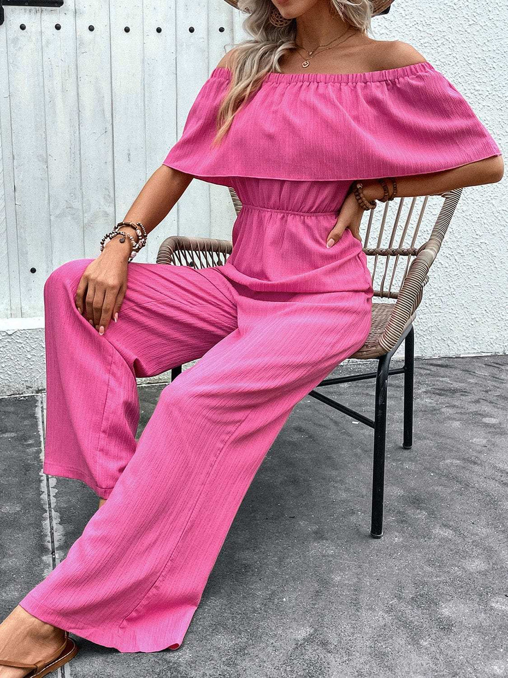 Off-Shoulder Wide Leg Jumpsuit - Trendsi - Flyclothing LLC