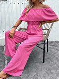 Off-Shoulder Wide Leg Jumpsuit - Trendsi