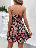 Tied Rose Print Spaghetti Strap Dress - Trendsi
