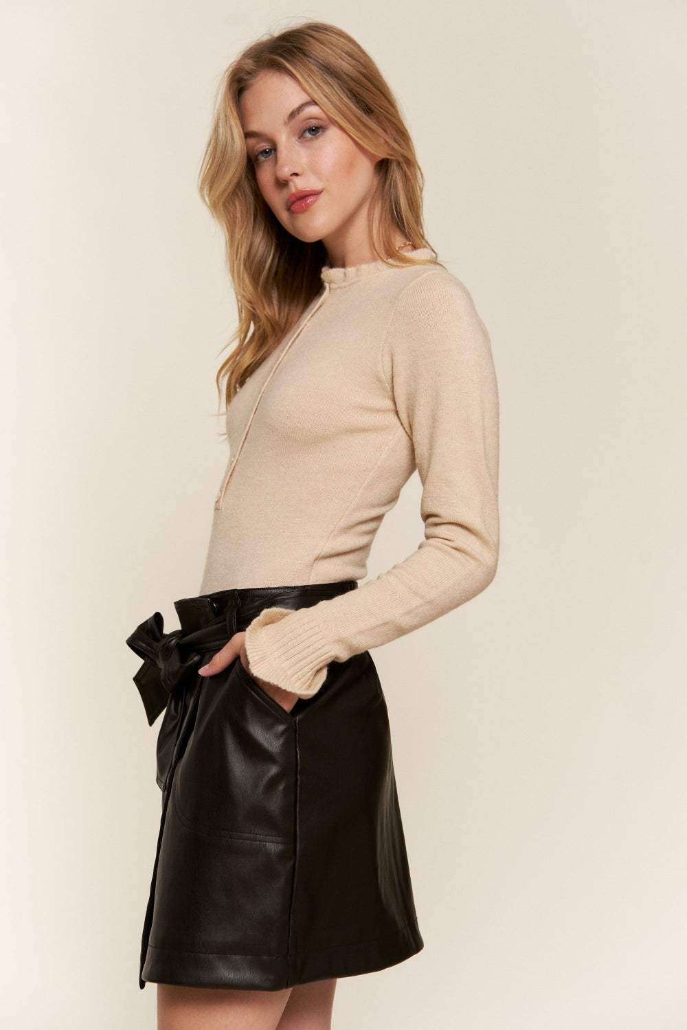 And The Why Half Button Round Neck Long Sleeve Bodysuit - Trendsi - Flyclothing LLC