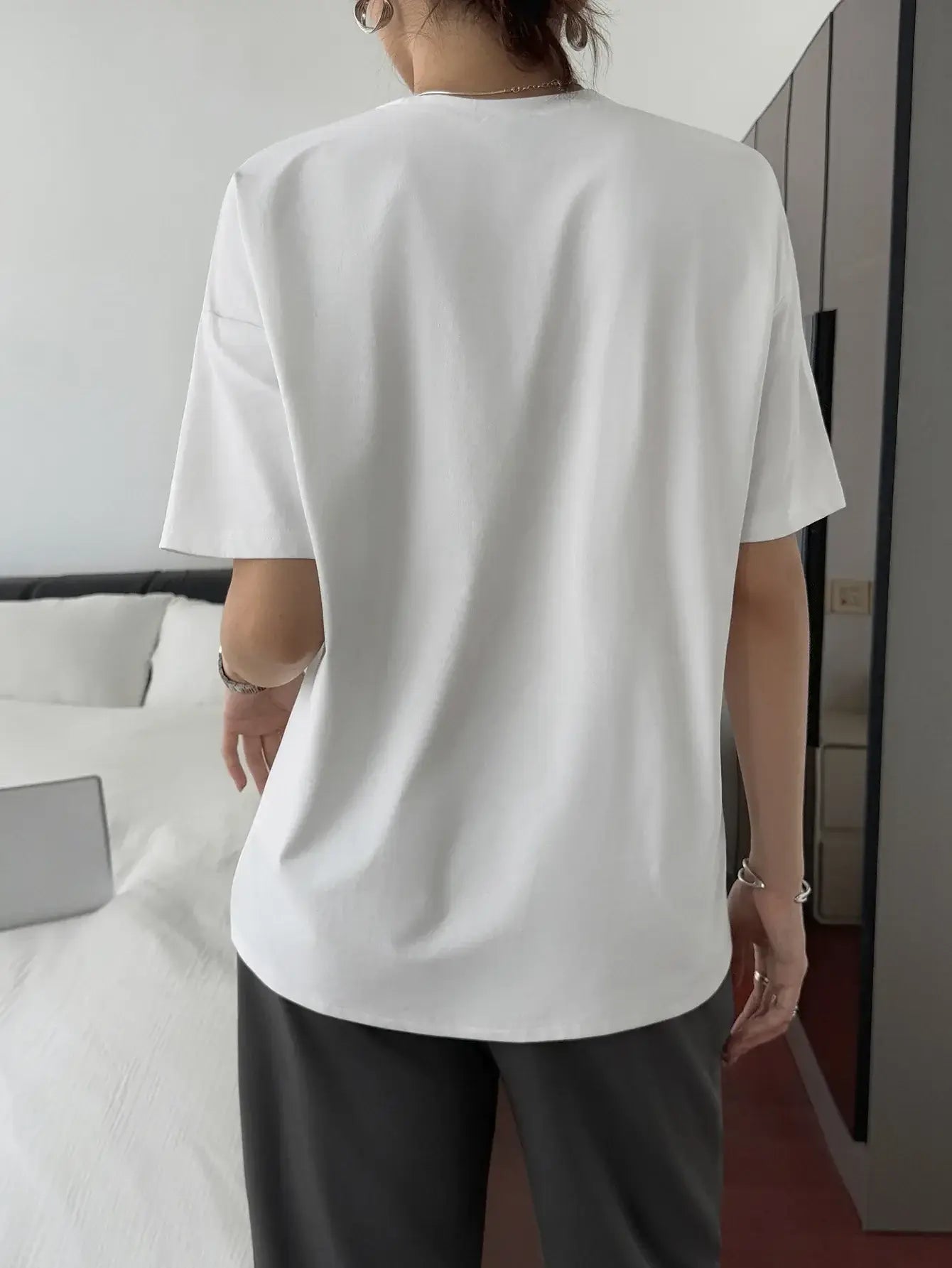 Round Neck Short Sleeve T-Shirt - Trendsi - Flyclothing LLC