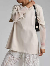 Faux Layered Round Neck Mesh Sleeve Top - Trendsi - Flyclothing LLC