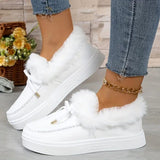 Bow Furry Round Toe Flat Slip-Ons - Trendsi