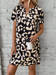 Printed Notched Short Sleeve Mini Dress - Trendsi