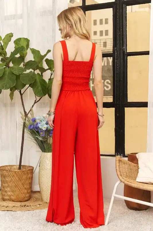 ADORA Full Size Smocking Top Wide Leg Jumpsuit Plus Size - Trendsi - Flyclothing LLC