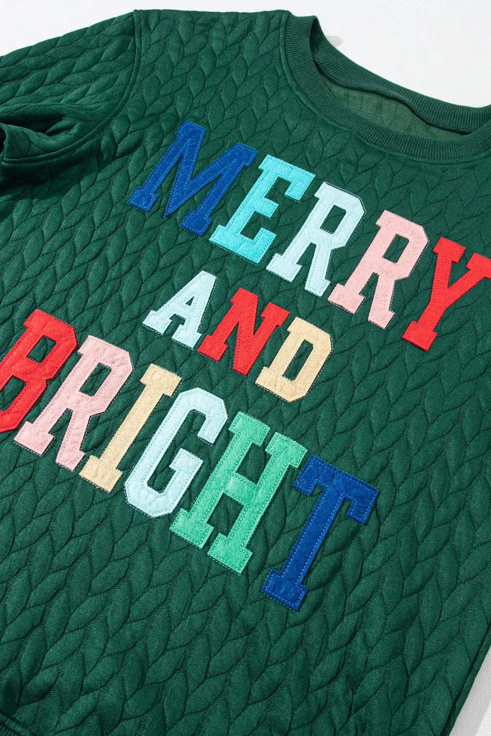 Full Size MERRY AND BRIGHT Cable Knit Pullover Sweatshirt - Trendsi - Flyclothing LLC