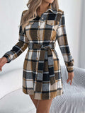 Plaid Button Front Tie Waist Shirt Dress - Trendsi - Flyclothing LLC
