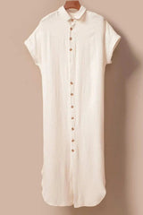 Button Down Short Sleeve Midi Shirt Dress - Trendsi - Flyclothing LLC